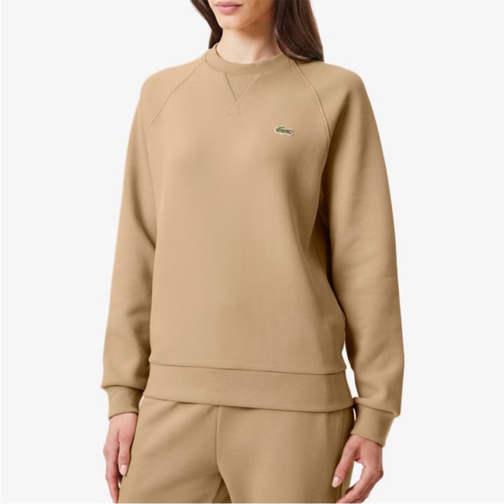 Lacoste Women’s Crewneck Sweatshirt in Beige with Green Logo - Picture 2 of 14